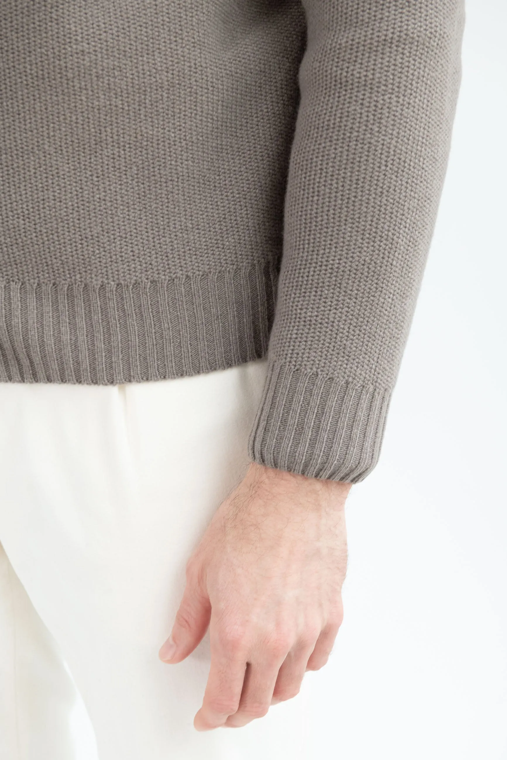 Zip intera in misto cashmere nido d'ape tortora – Made in Italy    